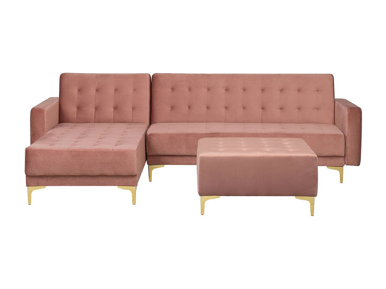 Sofá-cama de canto modular ABERDEEN Veludo Rosa com repousa-pés 4 lugares à direita