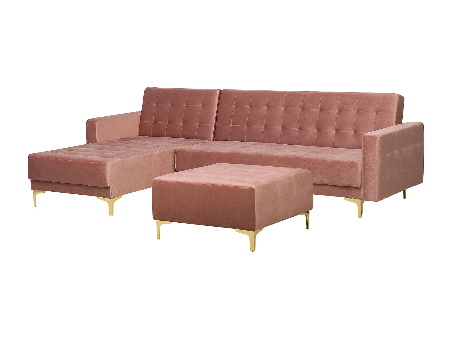 Sofá-cama de canto modular ABERDEEN Veludo Rosa com repousa-pés 4 lugares à direita