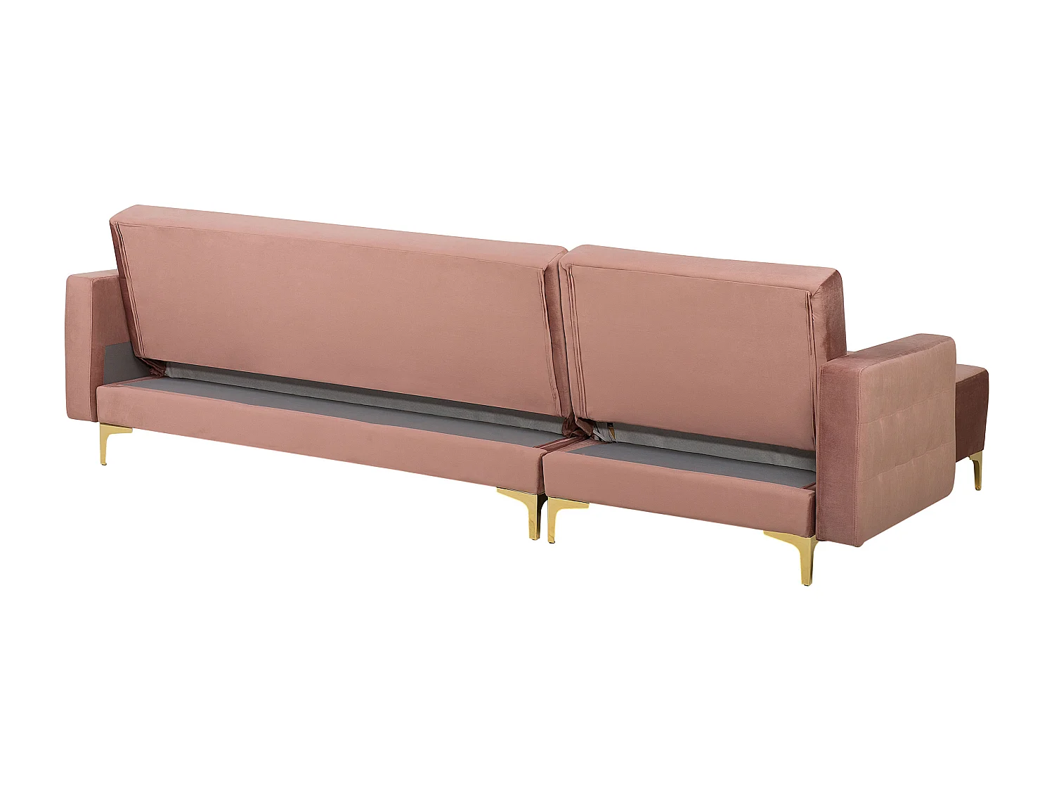 Sofá-cama de canto modular ABERDEEN Veludo Rosa com repousa-pés 4 lugares à direita