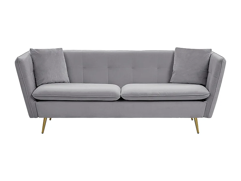 3-Sitzer Sofa Samtstoff grau mit 2 Dekokissen Metallbeine Glamour Look Frederica
