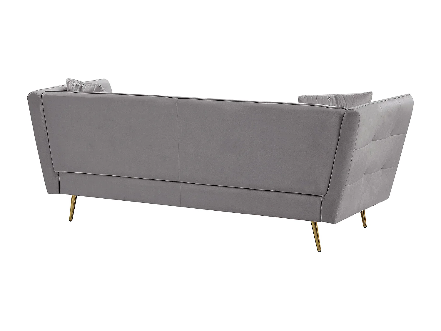 3-Sitzer Sofa Samtstoff grau mit 2 Dekokissen Metallbeine Glamour Look Frederica