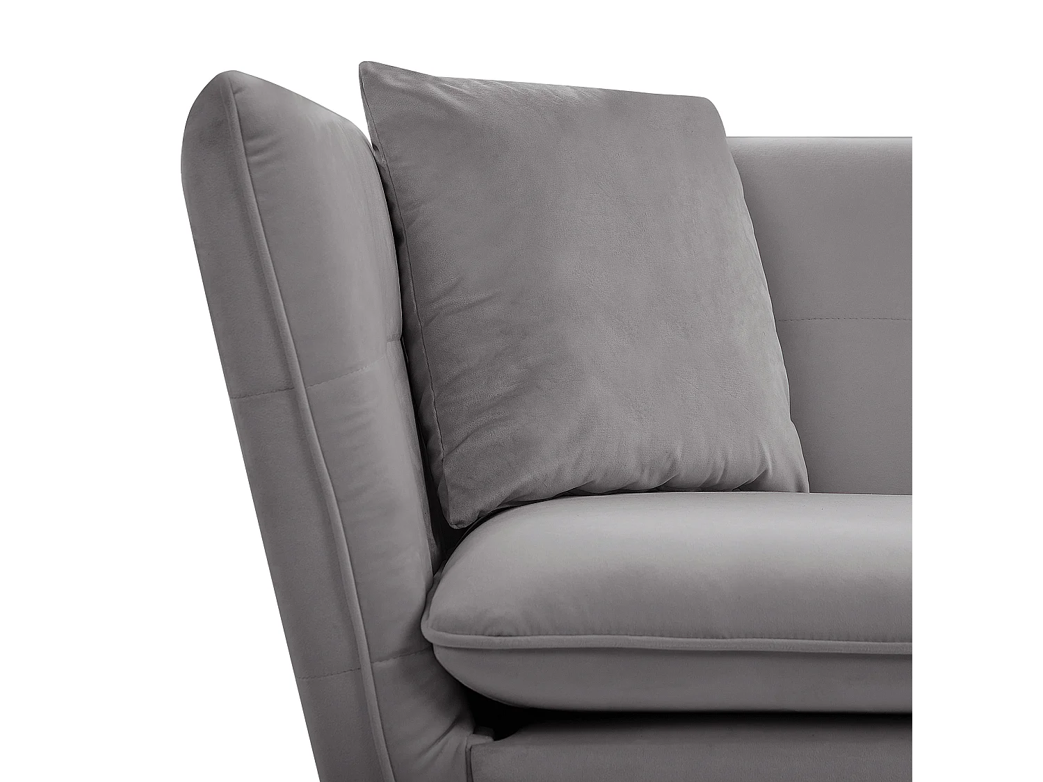 3-Sitzer Sofa Samtstoff grau mit 2 Dekokissen Metallbeine Glamour Look Frederica