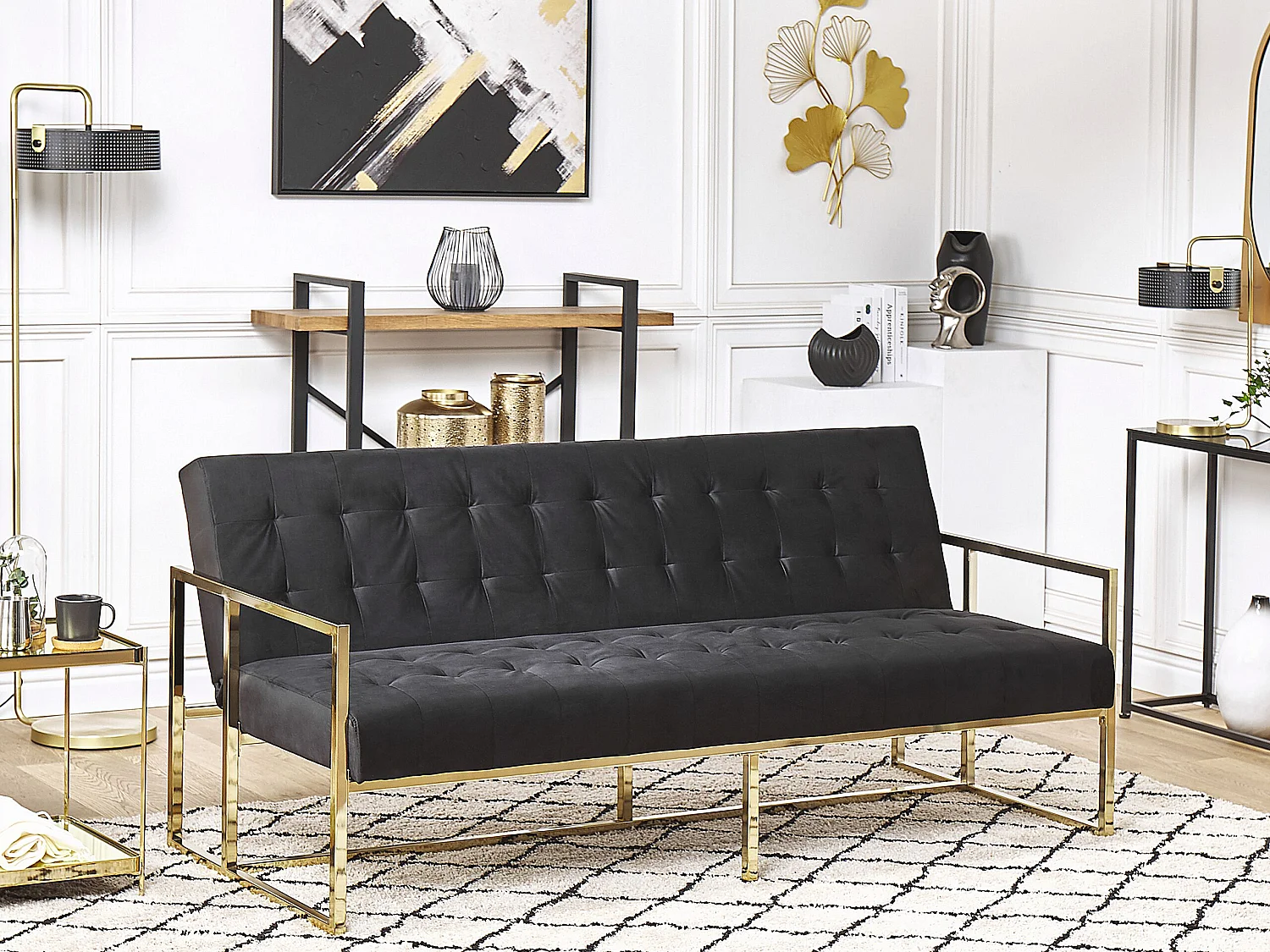 Divano letto MARSTAL Velluto Nero 3 posti