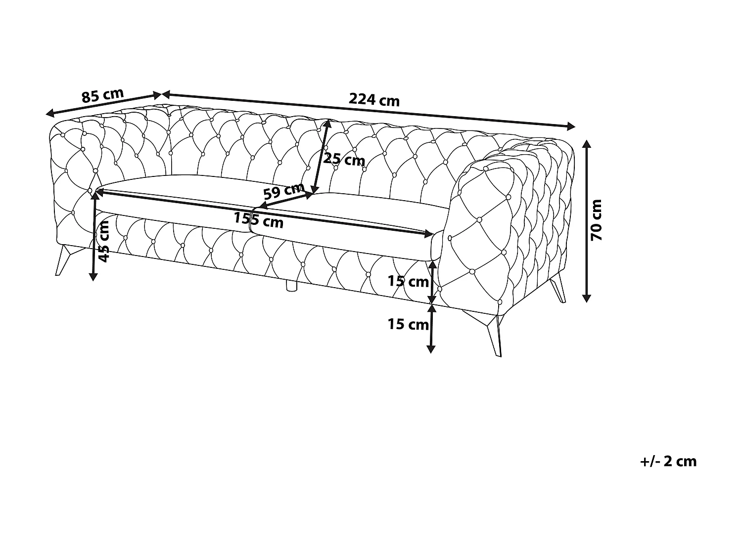 Canapé SOTRA Velours Rouge foncé 3 places