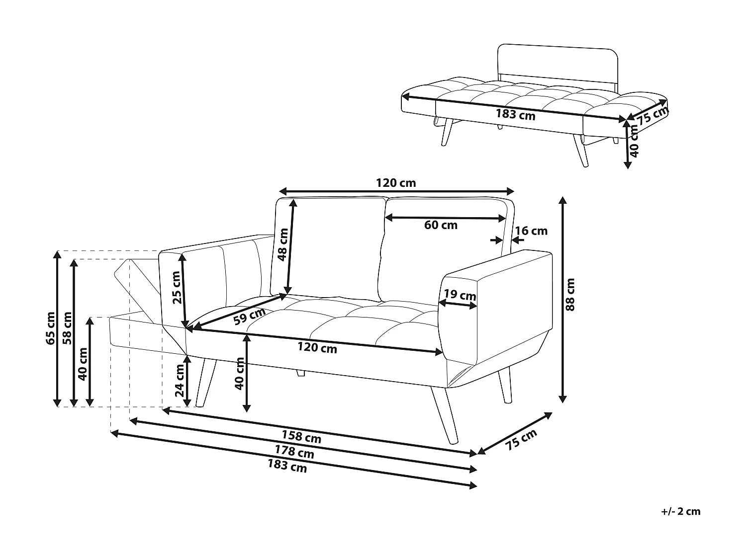 Sofá-cama BREKKE Tecido Cinzento claro 2 lugares