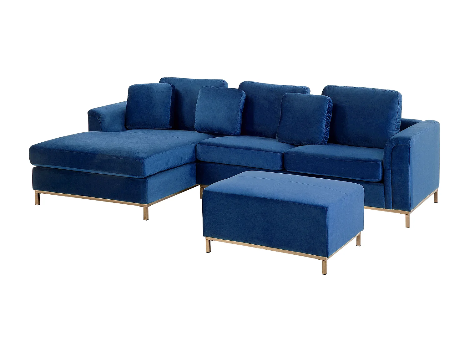 Canapé Angle à gauche en Velours Bleu Foncé et Pouf Ottoman Housses Amovibles Oslo