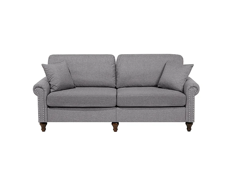 Klassisches Sofa 3-Sitzer Polsterbezug 2 Zierkissen hellgrau Otra II