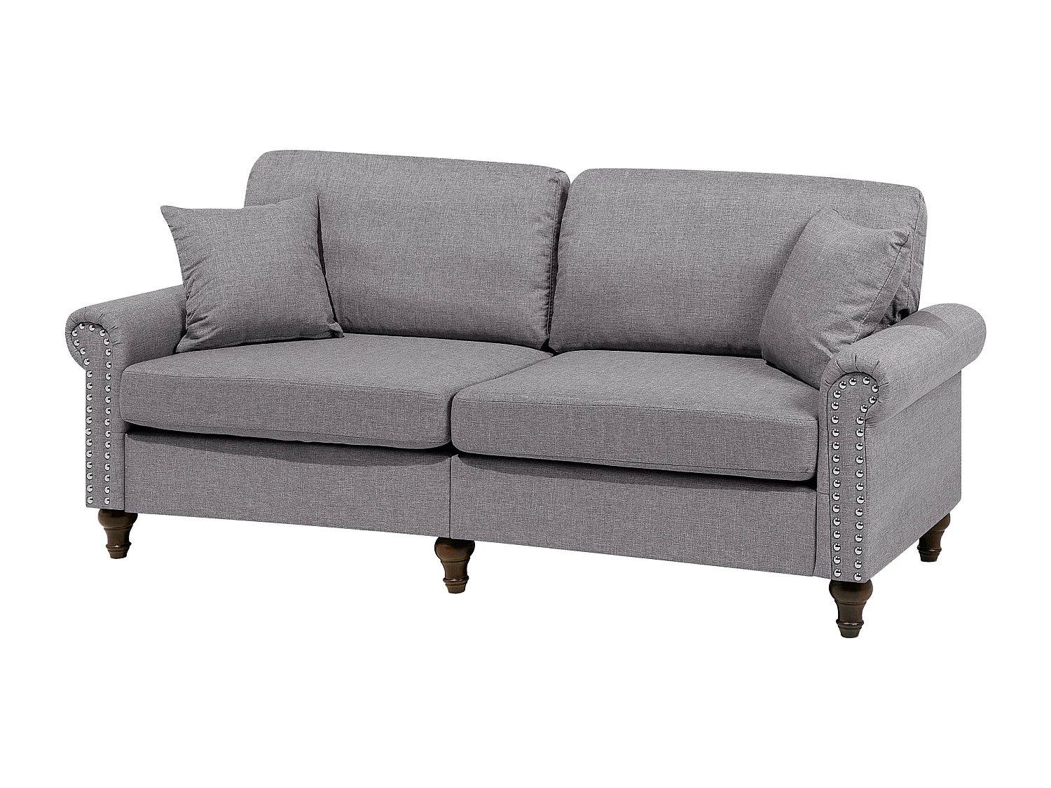 Klassisches Sofa 3-Sitzer Polsterbezug 2 Zierkissen hellgrau Otra II