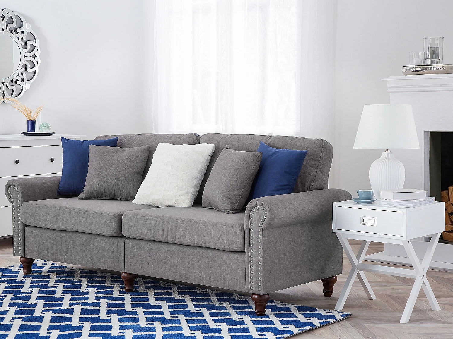Sofa OTRA Stoff Hellgrau 3-Sitzer