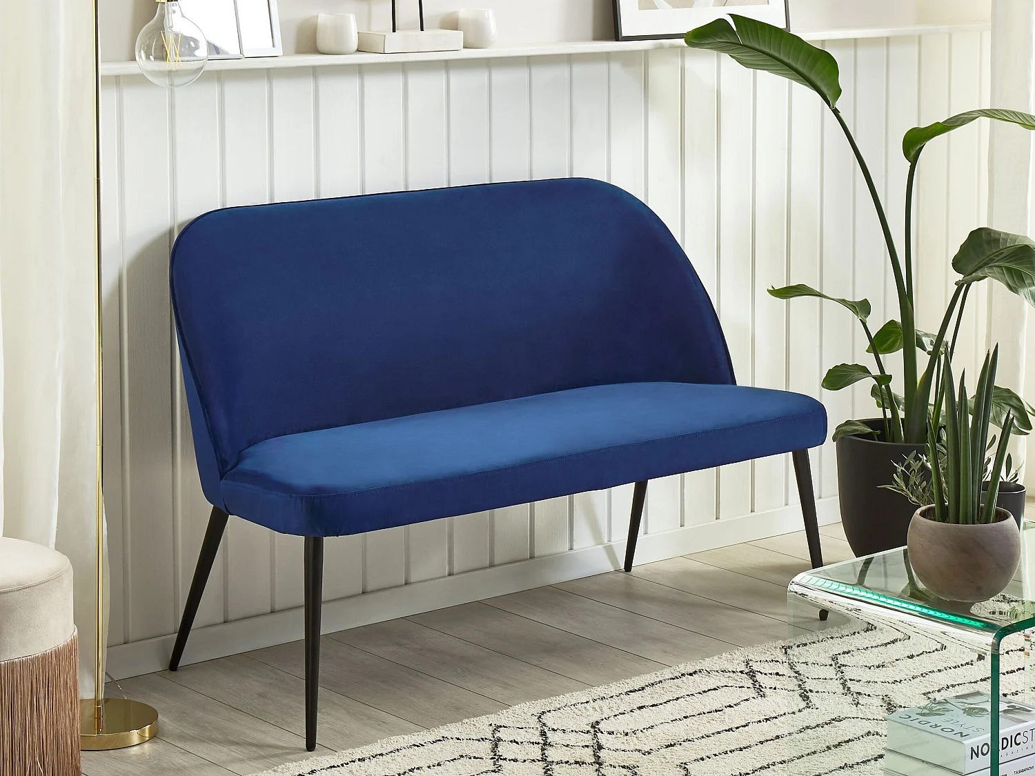 Banc rembourré 2 places OSBY Velours Bleu marine