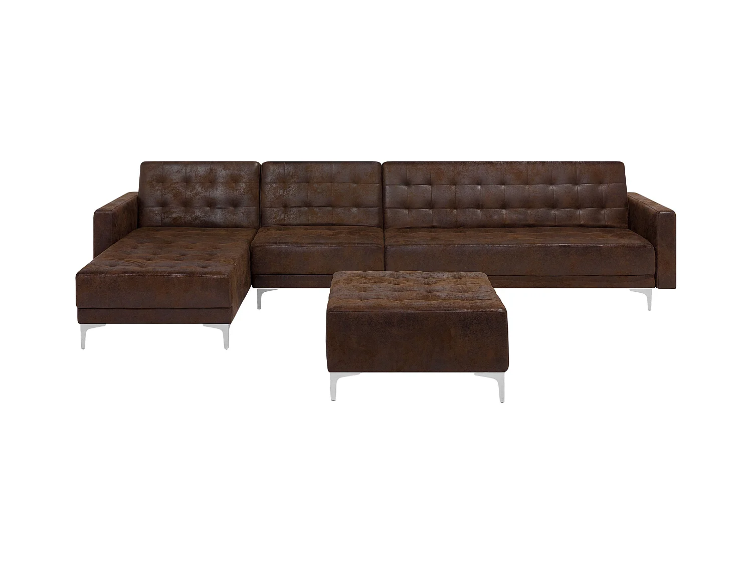 Canapé-lit d'angle modulable 5 places ABERDEEN Cuir PU Marron avec ottoman Côté droit