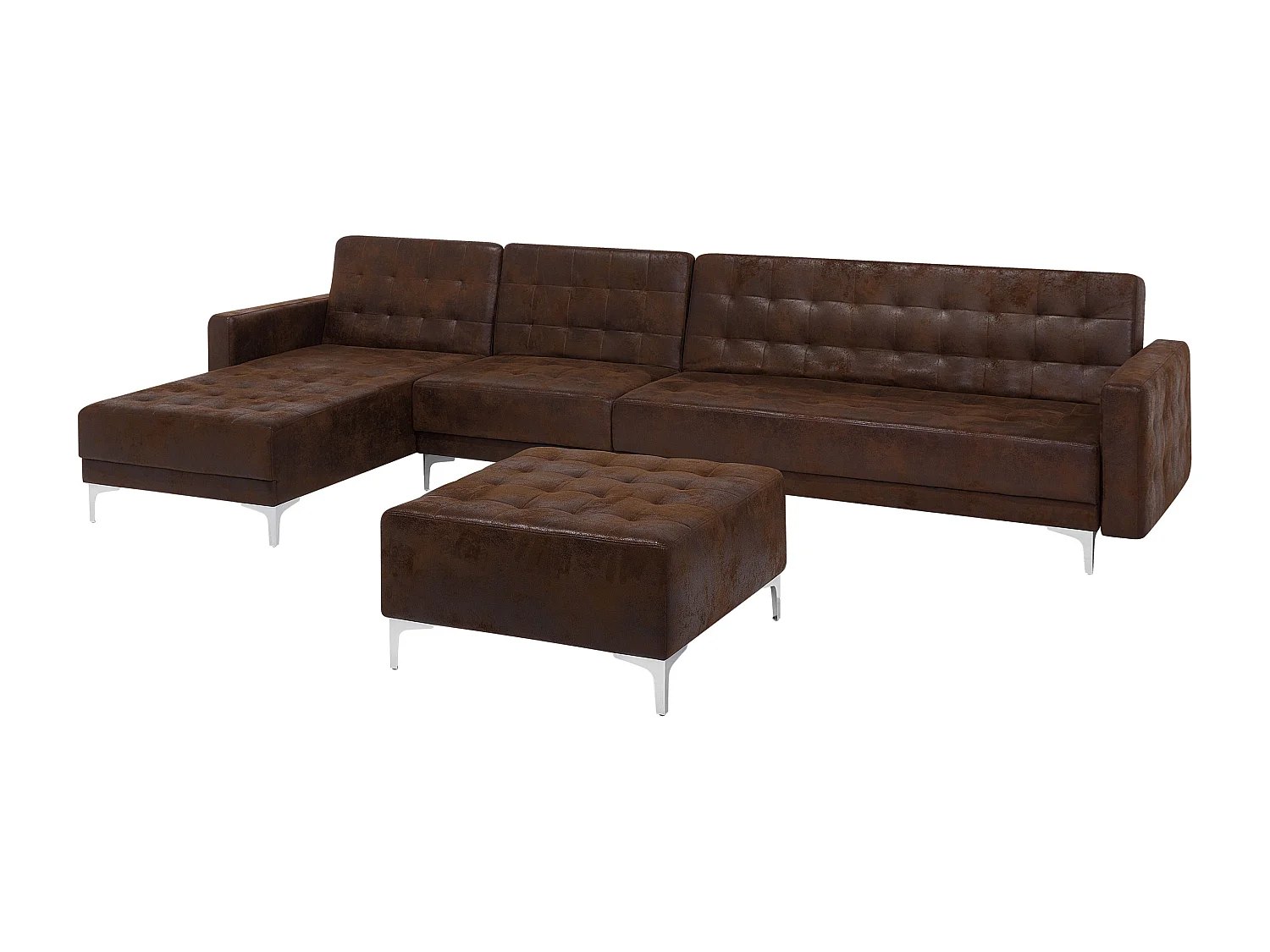 Canapé-lit d'angle modulable 5 places ABERDEEN Cuir PU Marron avec ottoman Côté droit
