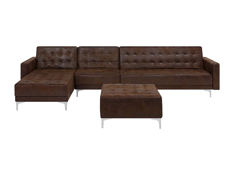 Canapé-lit d'angle modulable 5 places ABERDEEN Cuir PU Marron avec ottoman Côté droit