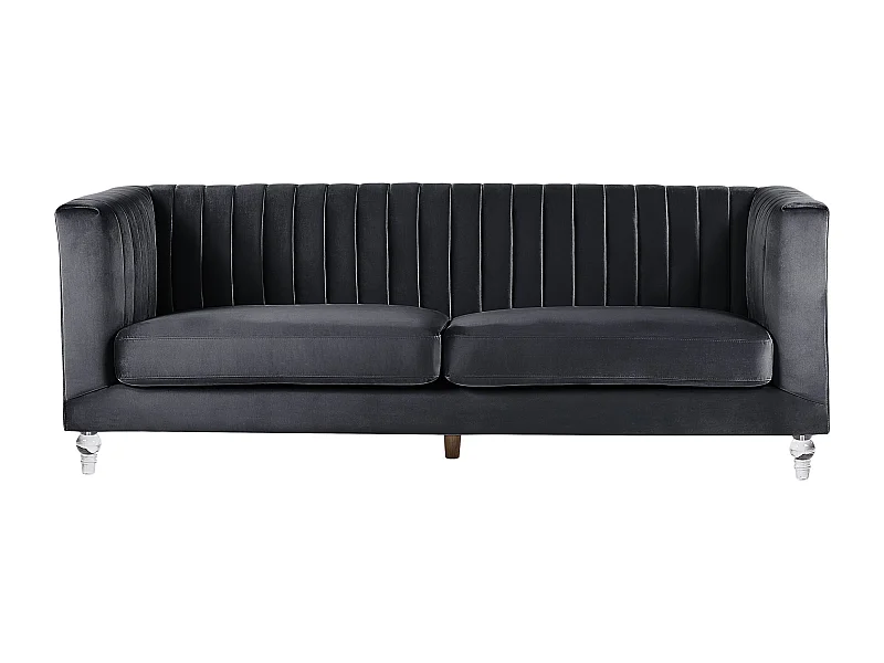 3-Sitzer Sofa Samtstoff schwarz gesteppt mit Acryl-Füßen dicke Sitzkissen Arvika
