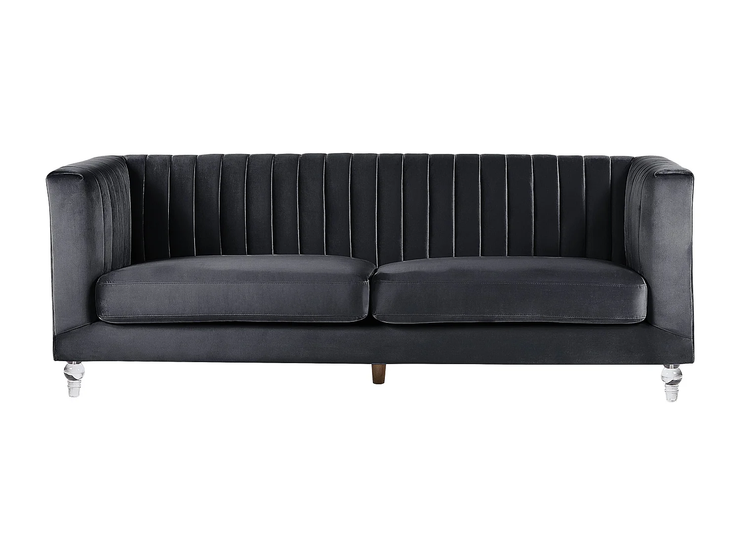 3-Sitzer Sofa Samtstoff schwarz gesteppt mit Acryl-Füßen dicke Sitzkissen Arvika