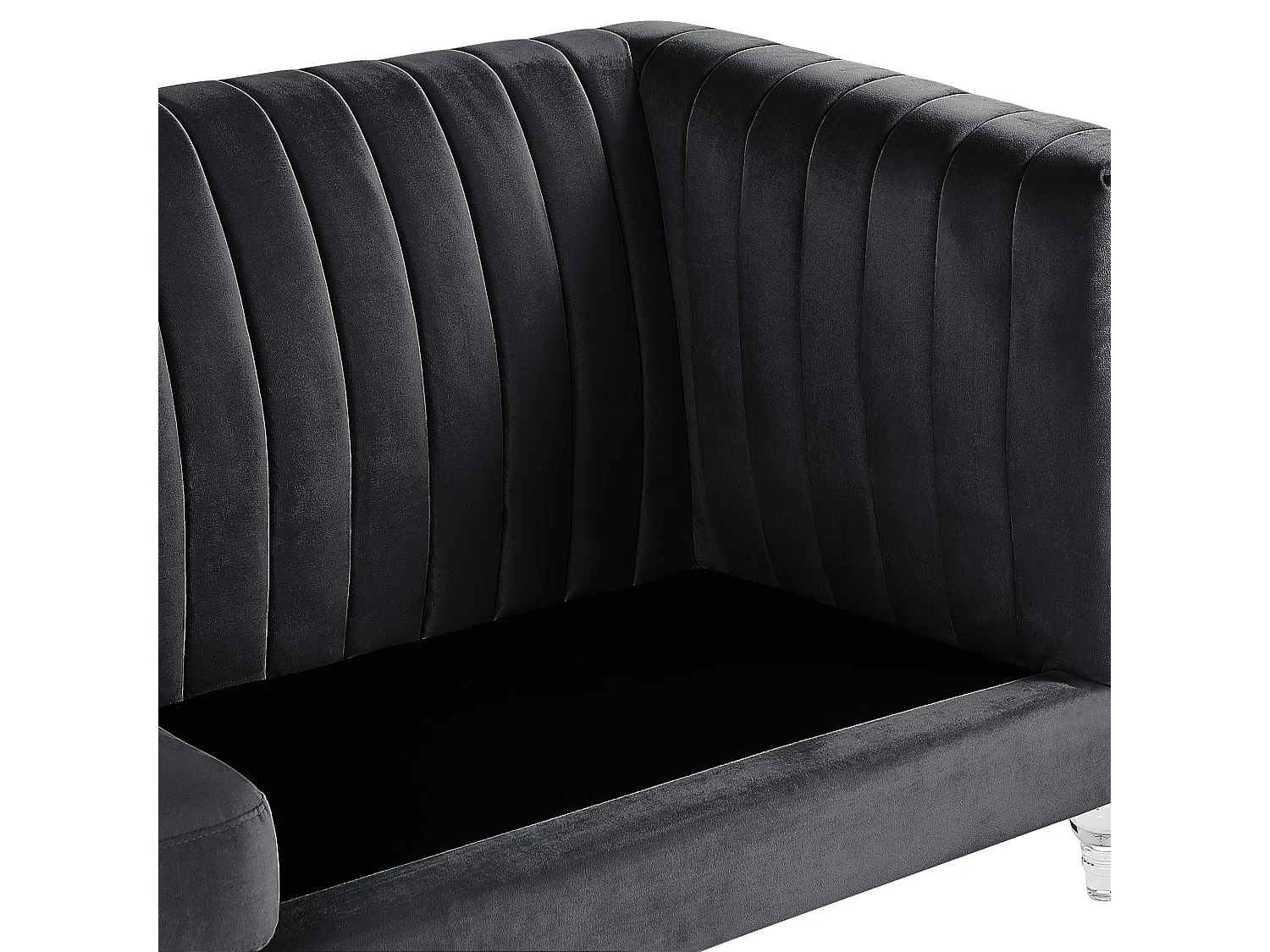 3-Sitzer Sofa Samtstoff schwarz gesteppt mit Acryl-Füßen dicke Sitzkissen Arvika