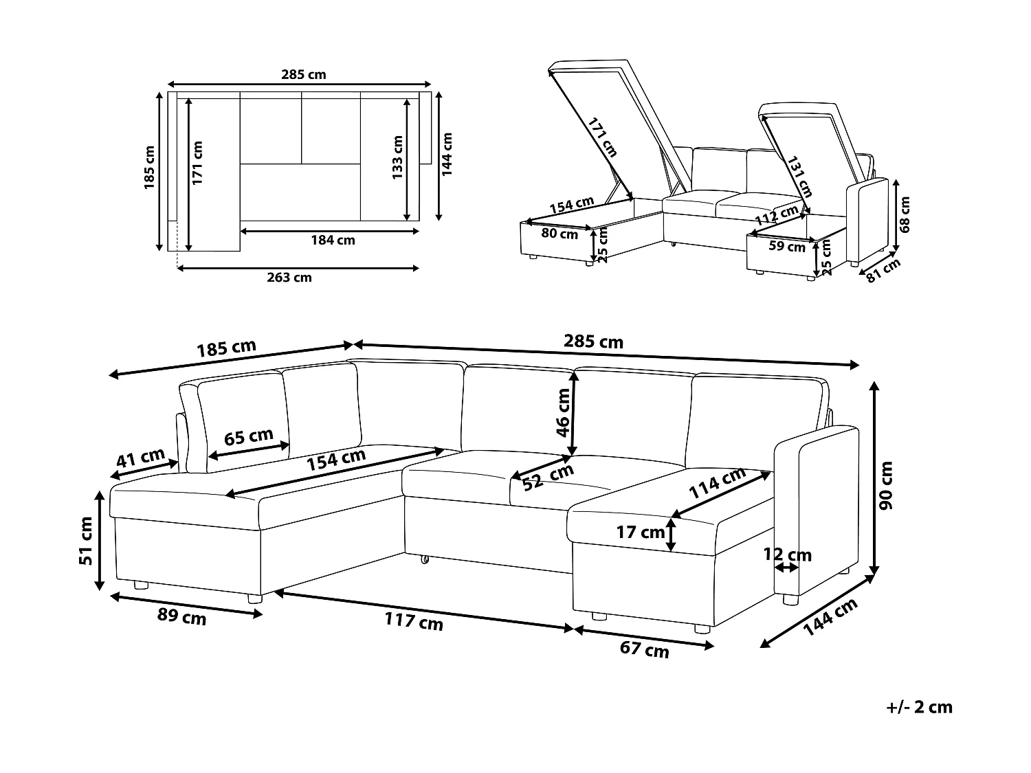 Canapé panoramique convertible 5 places en tissu beige KARRABO