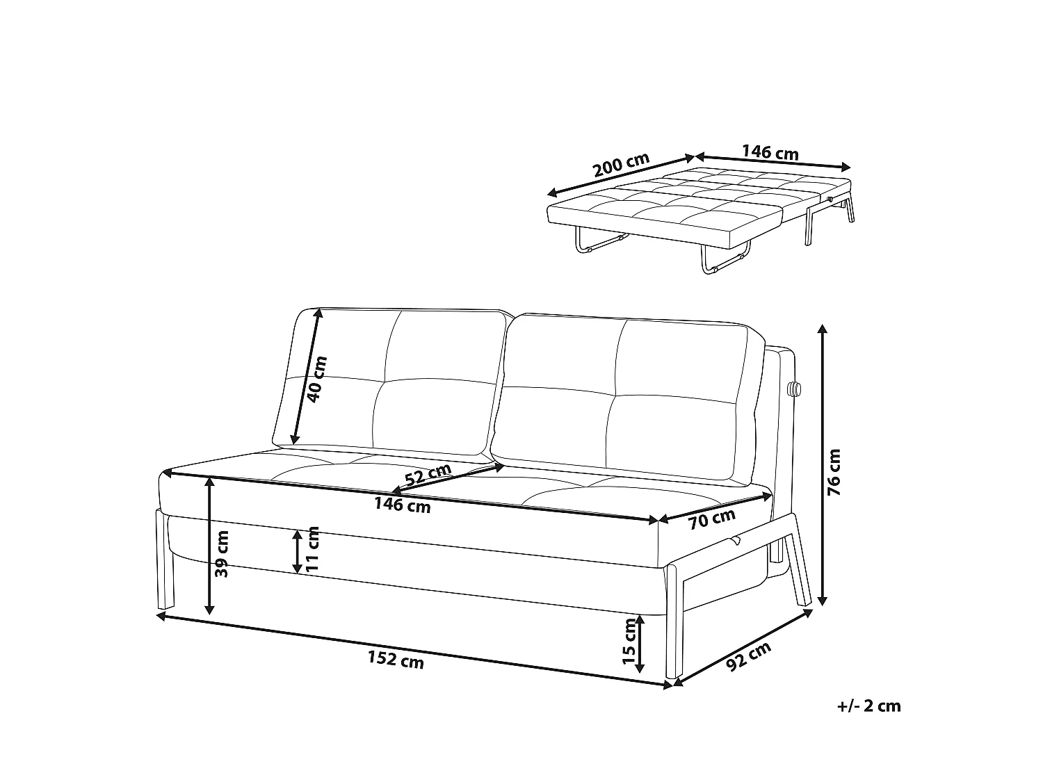 Schlafsofa EDLAND Stoff Hellgrau 2-Sitzer