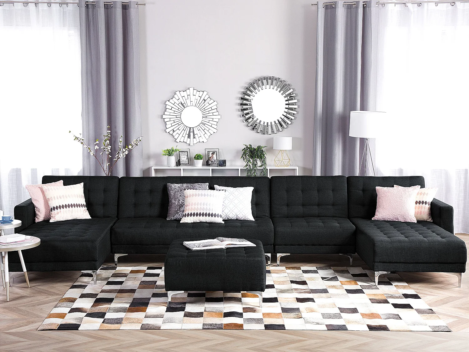 Canapé-lit modulable en forme de U 6 places ABERDEEN Tissu Gris graphite