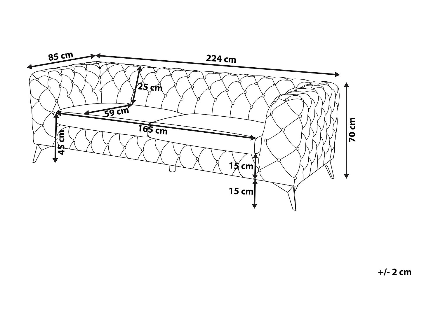 Sofá SOTRA Veludo Verde esmeralda 3 lugares