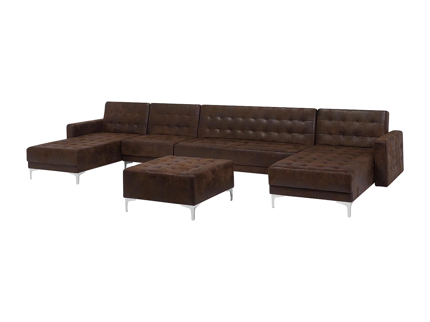 Canapé-lit modulable en forme de U 6 places ABERDEEN Cuir PU Marron avec ottoman
