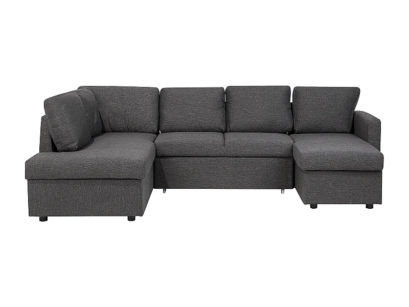 Canapé-lit en forme de U 5 places KARRABO Tissu Gris foncé avec rangement