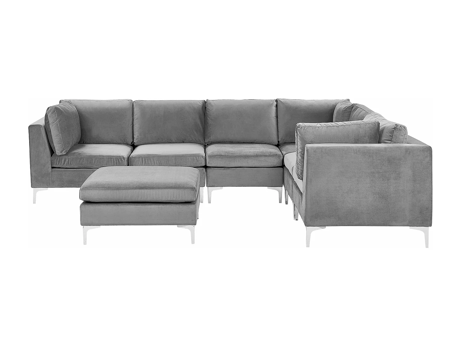 Canapé d'Angle Modulable - Evja - Côté Gauche, 6 Modules et Pouf, en Velours, Gris