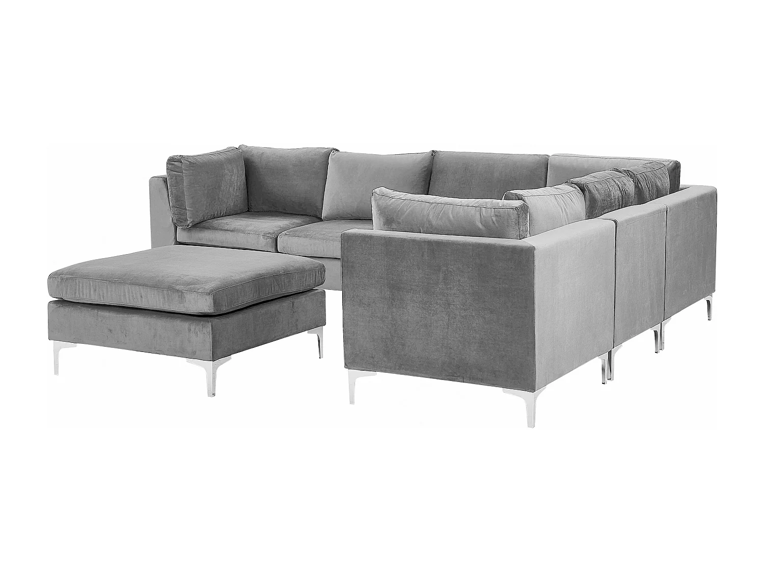 Canapé d'Angle Modulable - Evja - Côté Gauche, 6 Modules et Pouf, en Velours, Gris