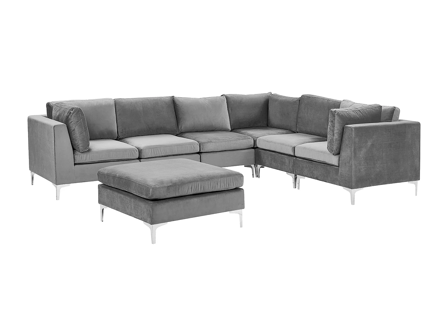 Modulaire hoekbank EVJA Fluweel Grijs Met ottomaan 6-zitter Linkerzijde