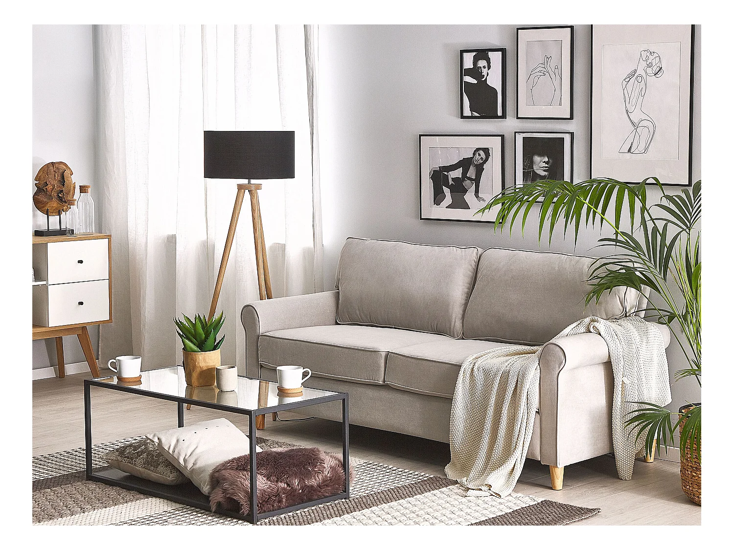 Bank RONNEBY Fluweel Lichtbeige 3-zitter