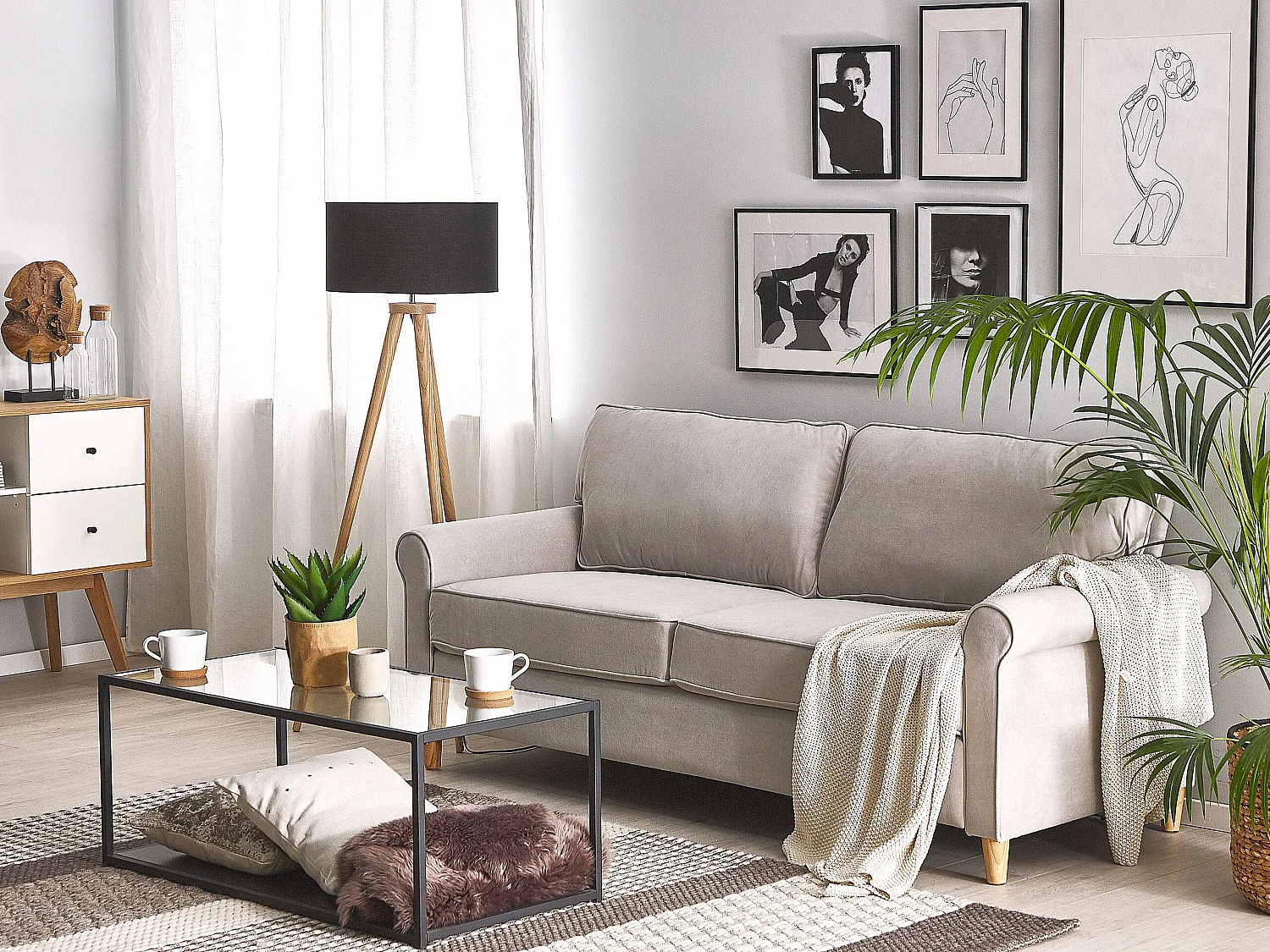 Bank RONNEBY Fluweel Lichtbeige 3-zitter
