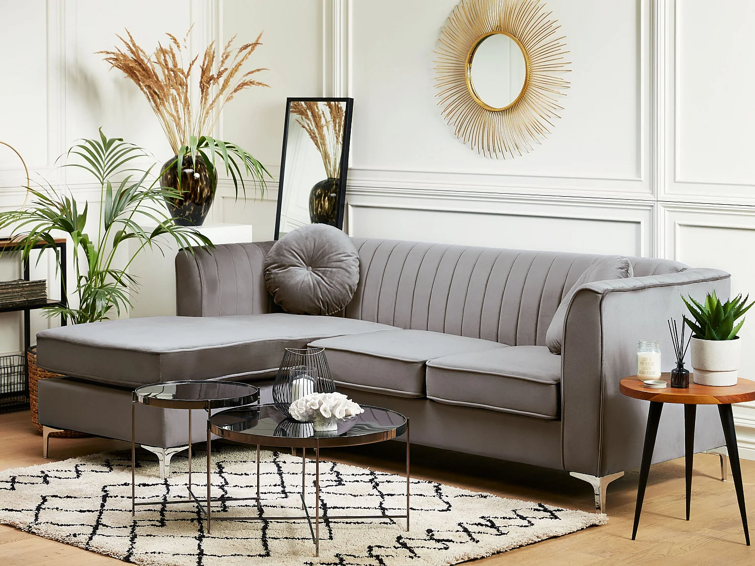 Canapé d'Angle - Timra - Côté Droite, en Velours, Gris