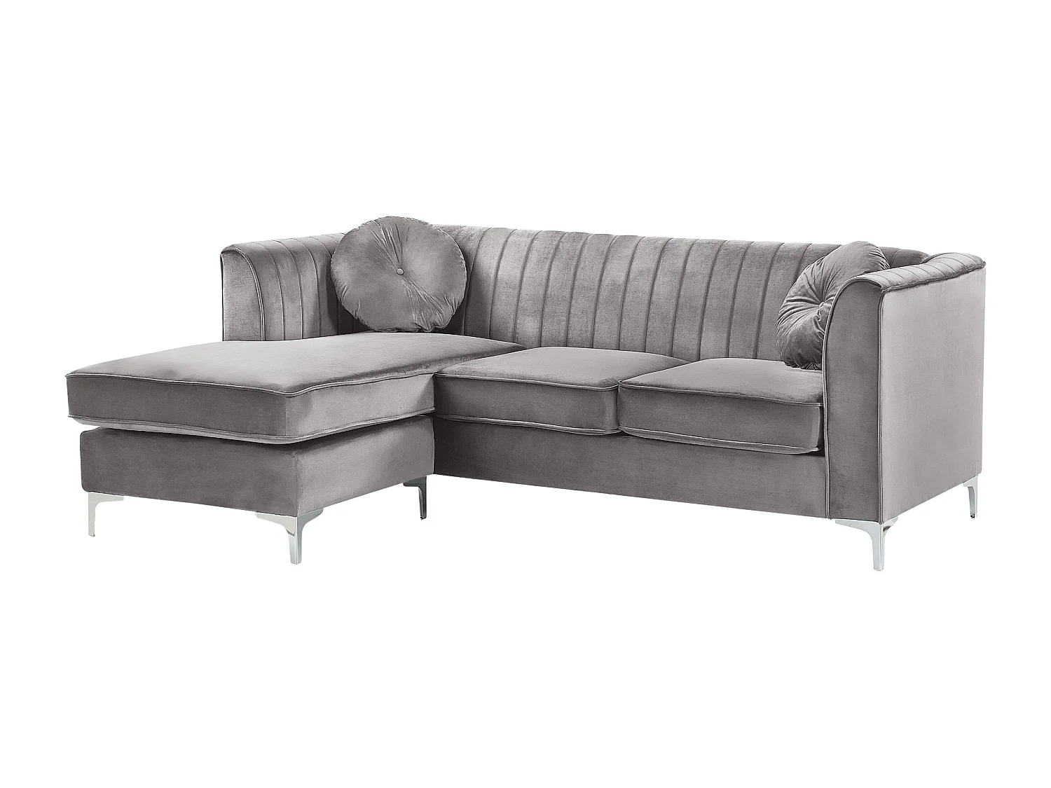 Canapé d'Angle - Timra - Côté Droite, en Velours, Gris