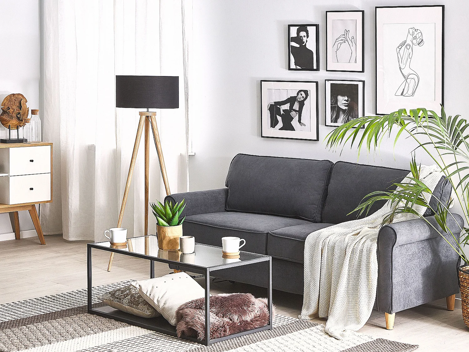 Divano RONNEBY Velluto Grigio scuro 3 posti