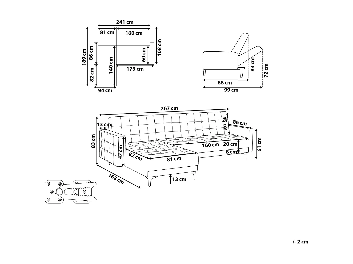 Sofá-cama de canto modular ABERDEEN Veludo Rosa 4 lugares à direita