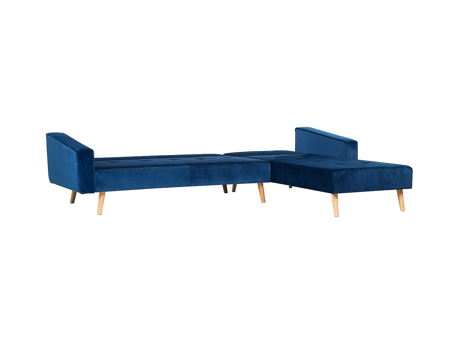 Ecksofa linksseitig Retro Stil Samtstoff blau mit Zierkissen Vadso
