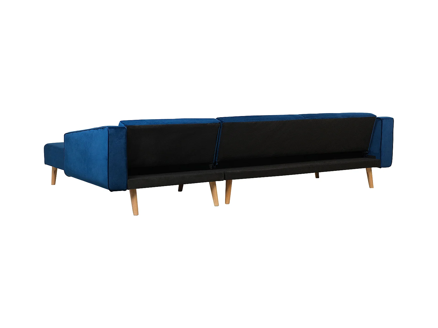 Ecksofa linksseitig Retro Stil Samtstoff blau mit Zierkissen Vadso