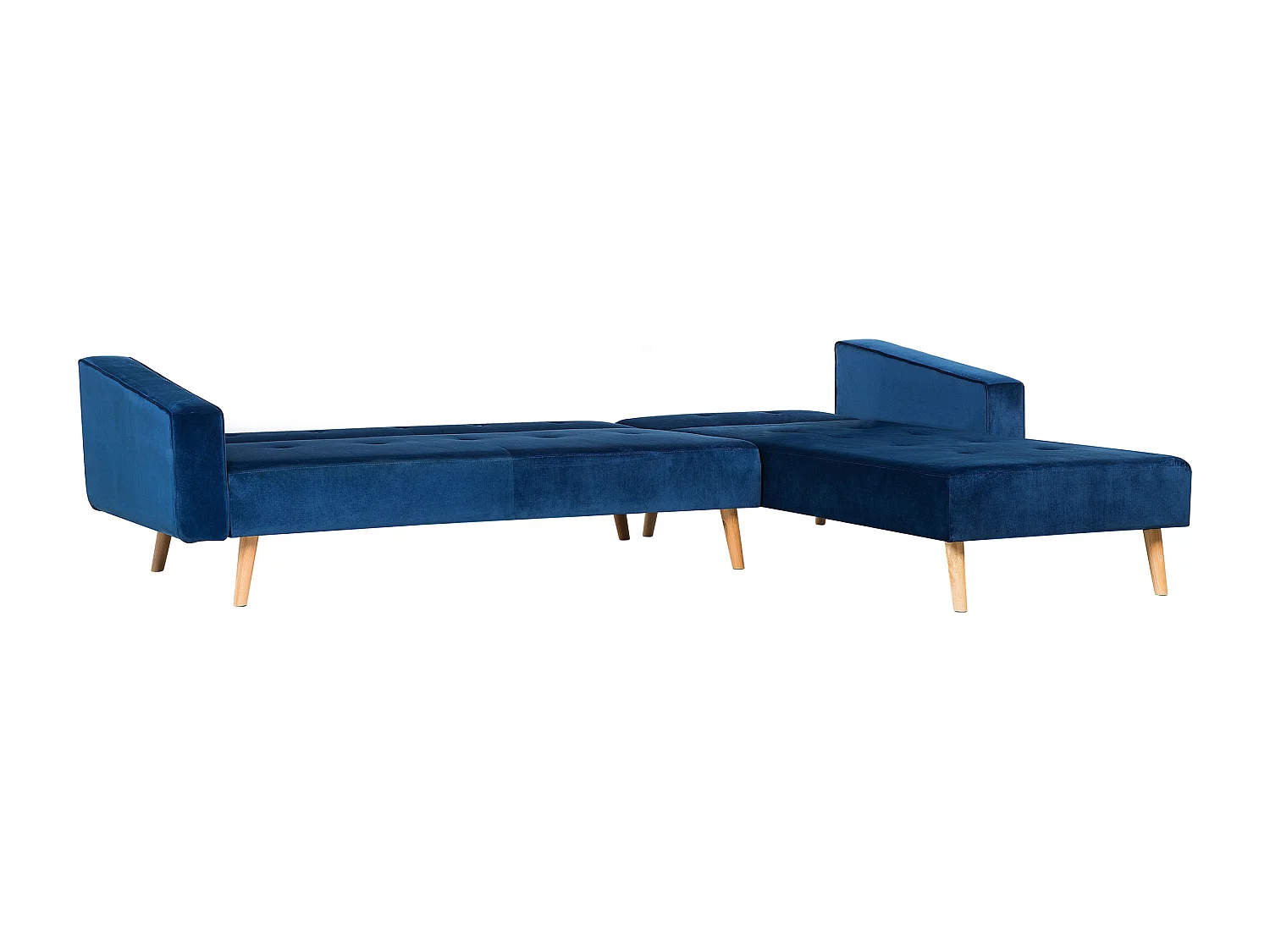 Ecksofa linksseitig Retro Stil Samtstoff blau mit Zierkissen Vadso