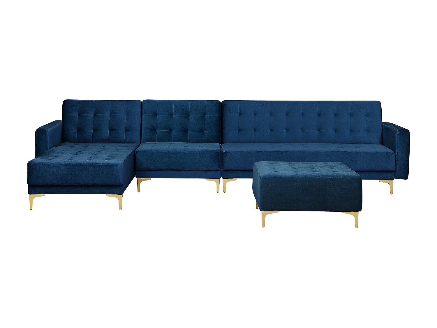 Sofá-cama de canto modular ABERDEEN Veludo Azul marinho com repousa-pés 5 lugares à direita
