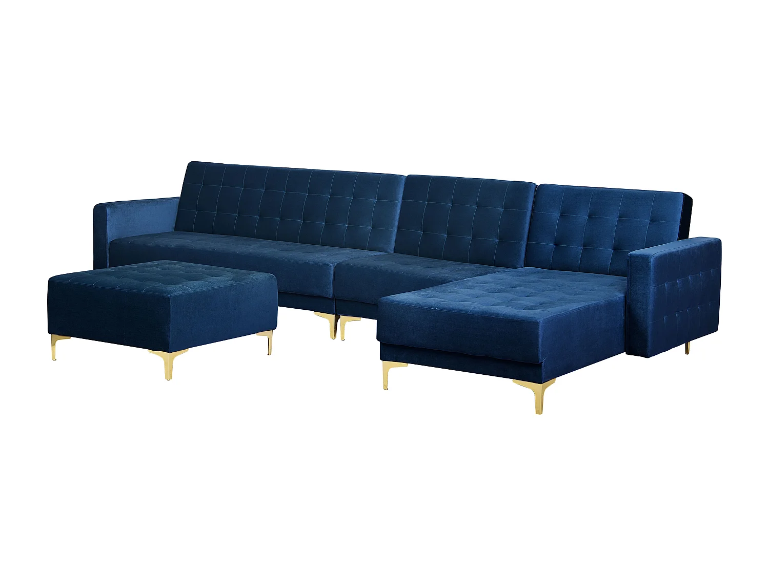 Sofá-cama de canto modular ABERDEEN Veludo Azul marinho com repousa-pés 5 lugares à direita