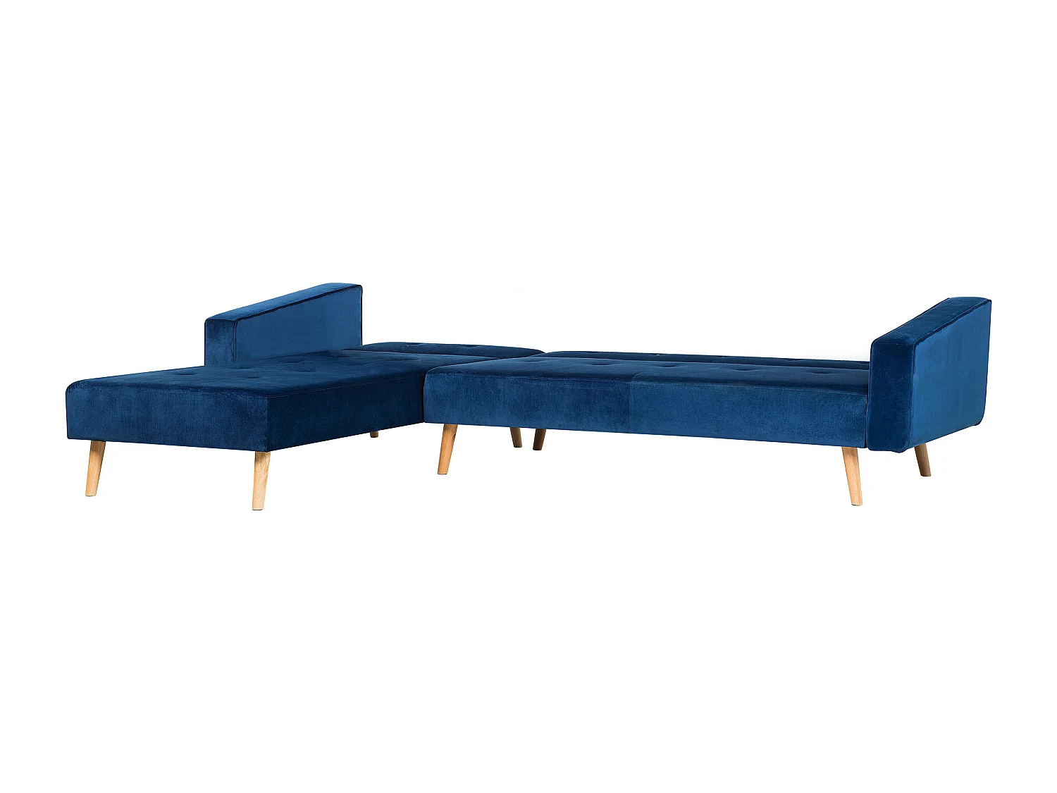 Ecksofa rechtsseitig Retro Stil Samtstoff blau mit Zierkissen Vadso