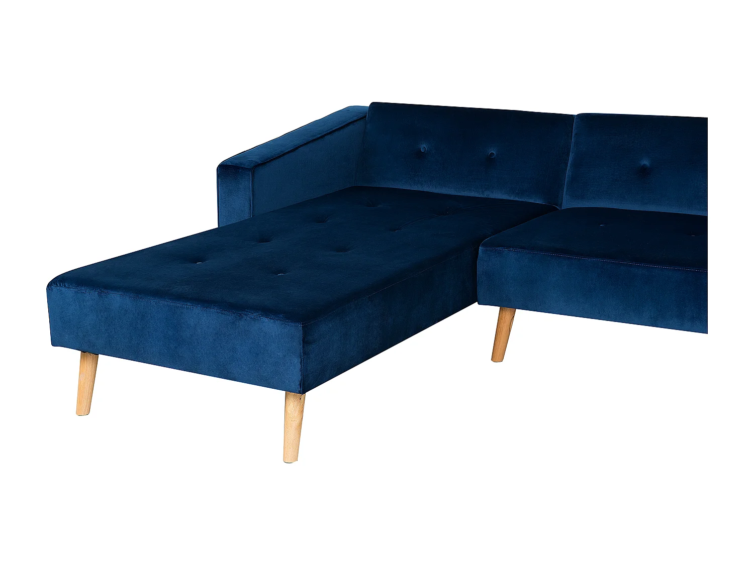 Ecksofa rechtsseitig Retro Stil Samtstoff blau mit Zierkissen Vadso