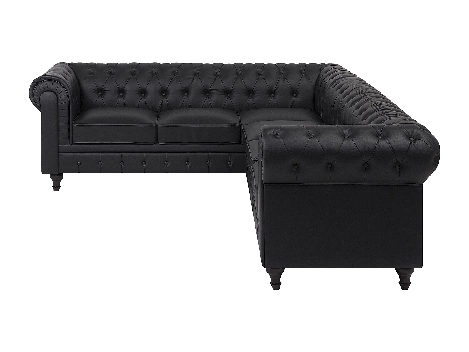 Hoekbank CHESTERFIELD Kunstleer Zwart 6-zitter Rechterzijde