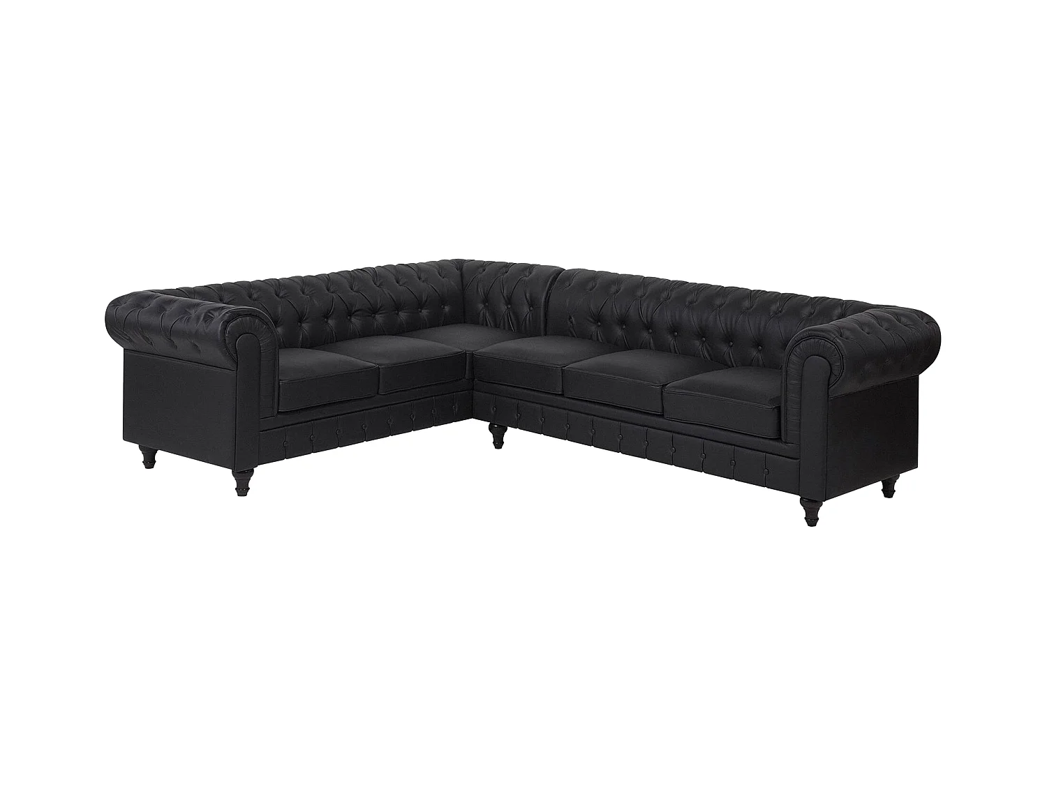 Hoekbank CHESTERFIELD Kunstleer Zwart 6-zitter Rechterzijde