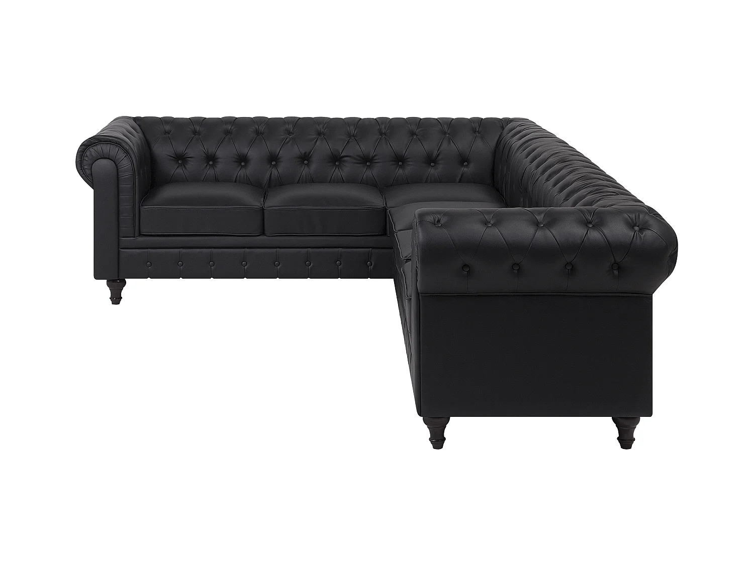 Hoekbank CHESTERFIELD Kunstleer Zwart 6-zitter Rechterzijde