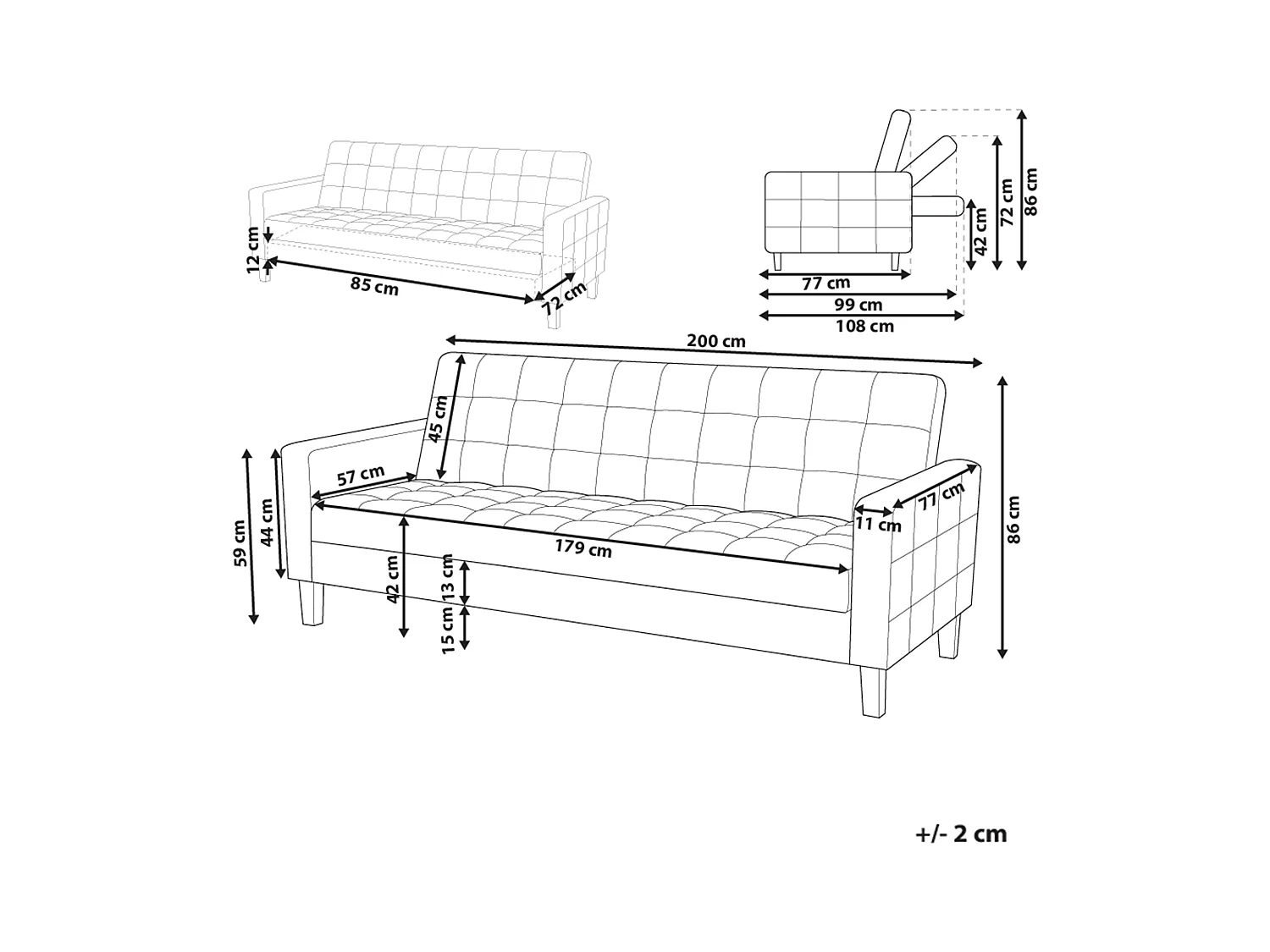 Canapé-lit 3 places VEHKOO Tissu Marron foncé