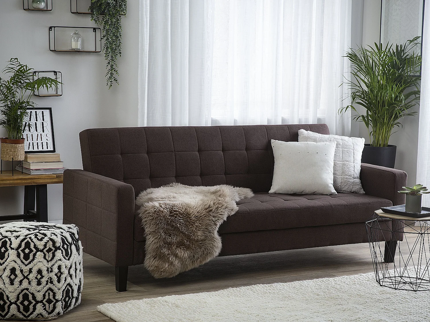 Canapé-lit 3 places VEHKOO Tissu Marron foncé