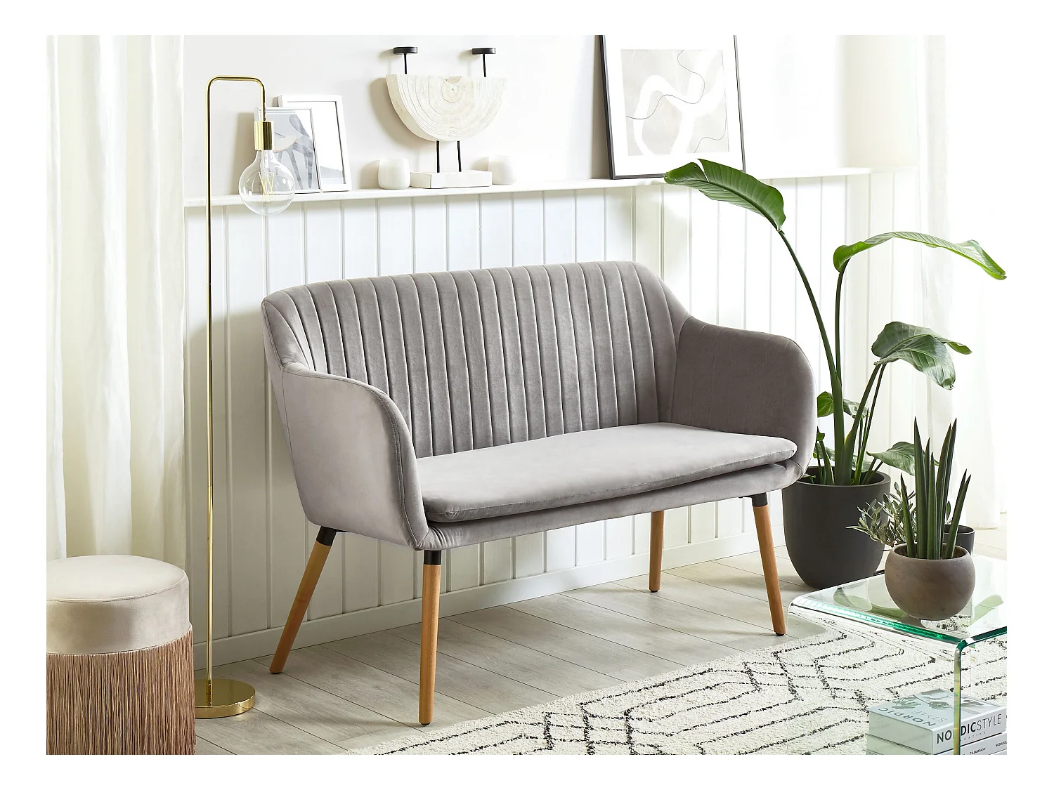 Banc rembourré 2 places TABY Velours Gris clair