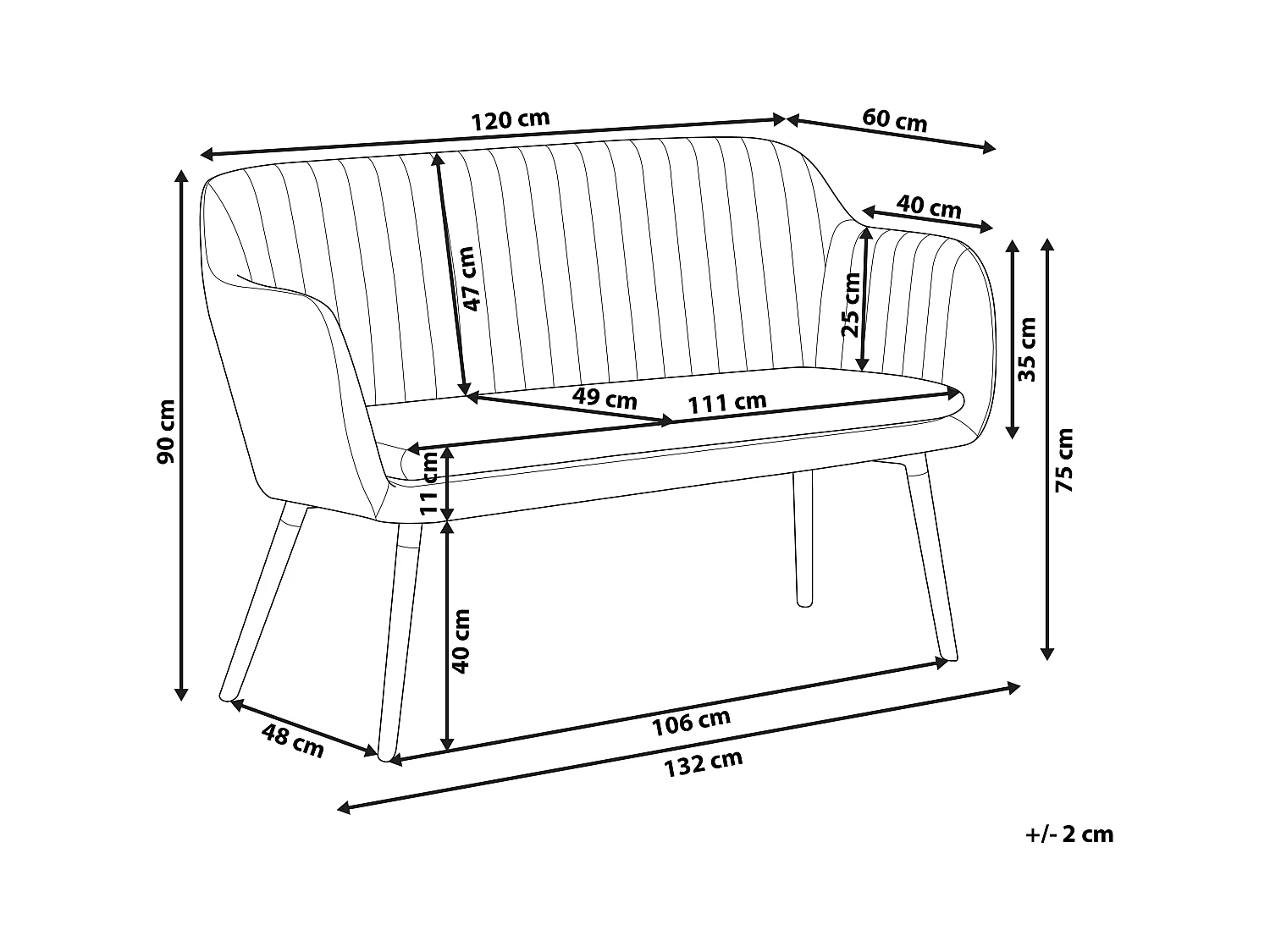Banc rembourré 2 places TABY Velours Gris clair