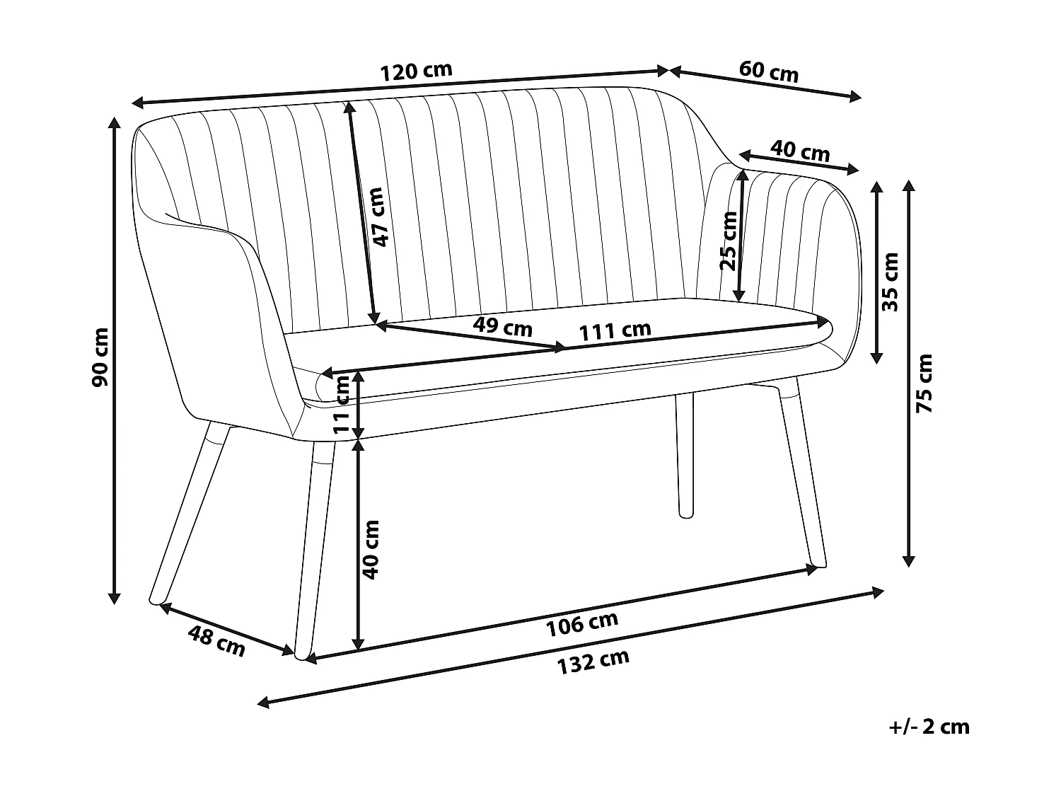 Banc rembourré 2 places TABY Velours Gris clair